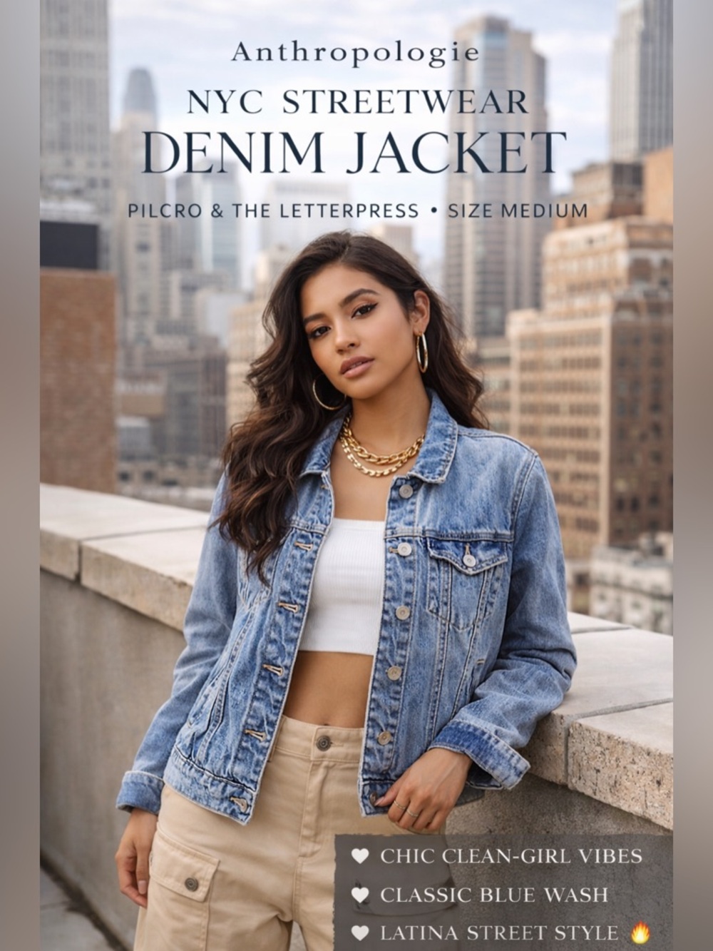 Pilcro and the Letterpress Anthropologie Denim Jacket Medium Classic Blue Wash